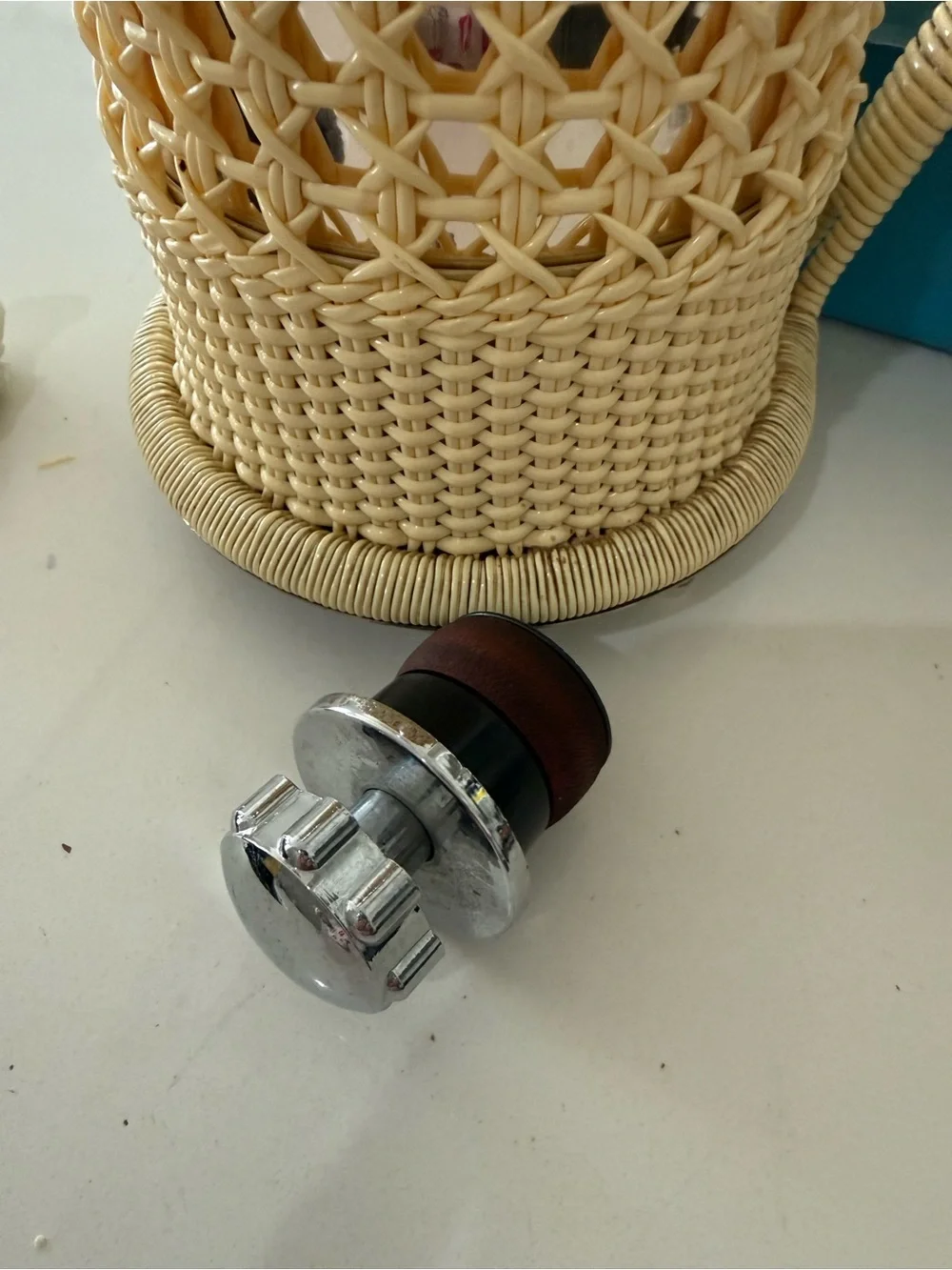 Yellow Woven Rattan Carafe with Stainless Top Thermos in